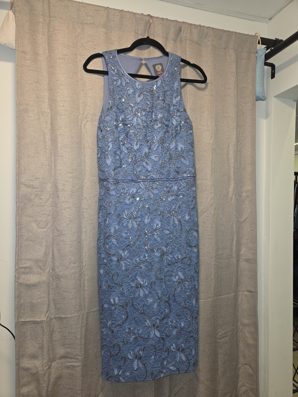 Vince Camuto Dusty Blue Lace Midi Sheath Dress